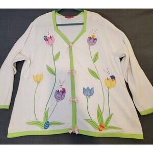 Bobbie Bell‎ Vintage Cardigan Sweater Size 2X Easter Bunny Rabbit Embroidered